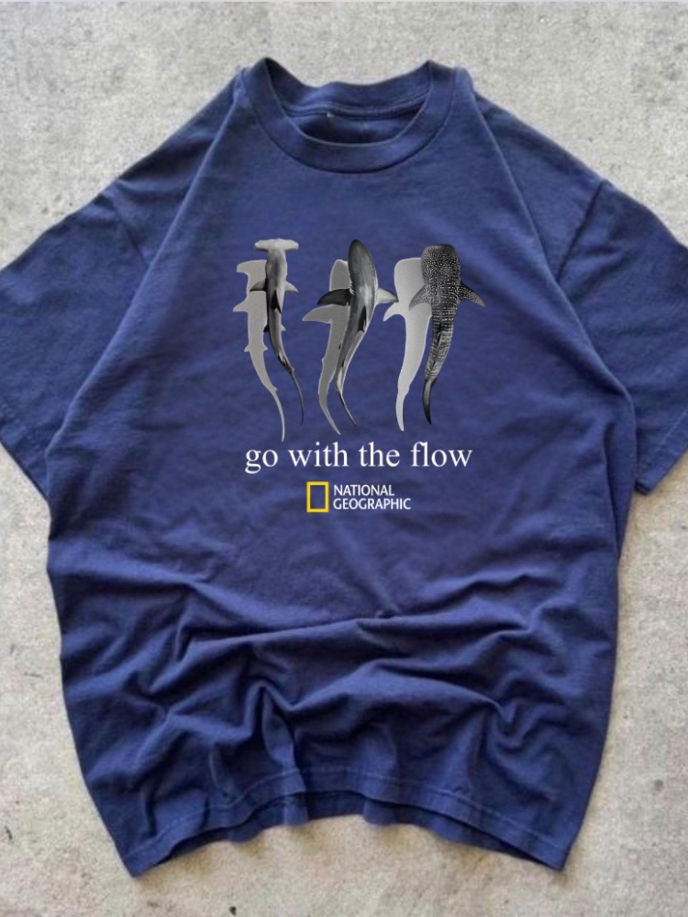 Gildan National Geographic Navy 'Go With The Flow' Shark Tee